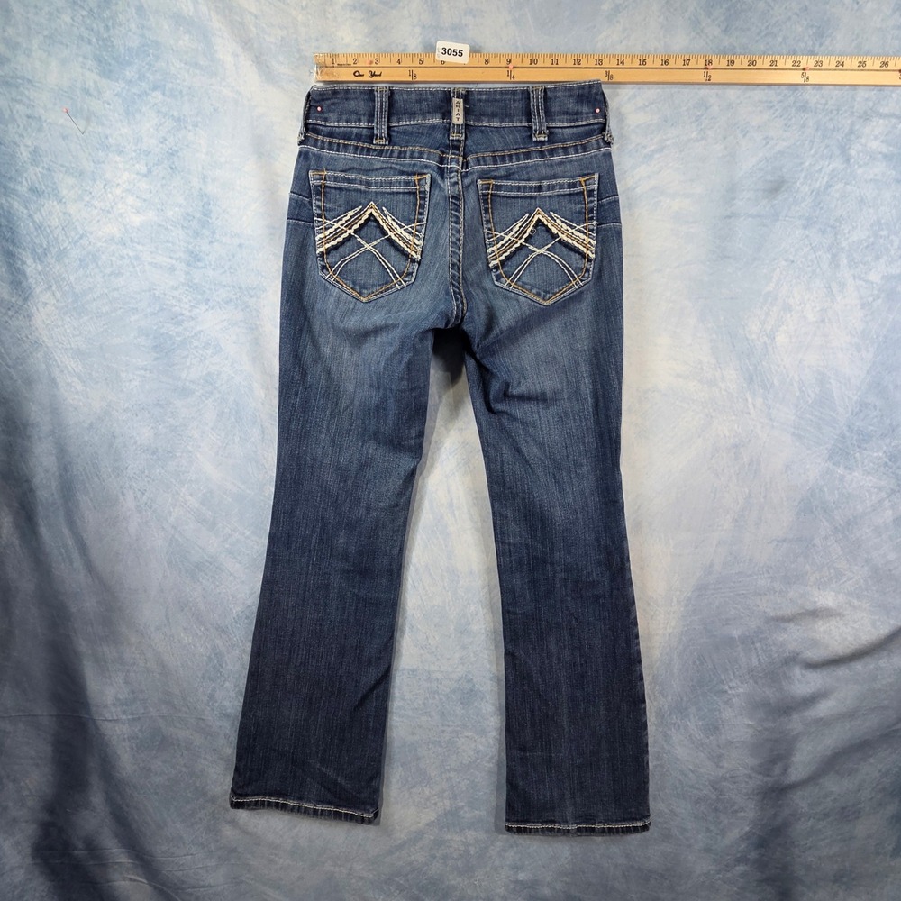 Ariat REAL‎ Denim Mid Rise Boot Cut Jeans Womens 26S Blue Western Embroidered